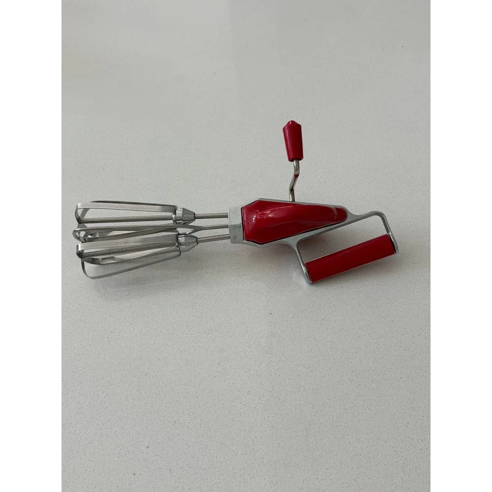 Vintage Maynard Speed Mixer Hand Crank Egg Beater Red Stainless Steel USA Made